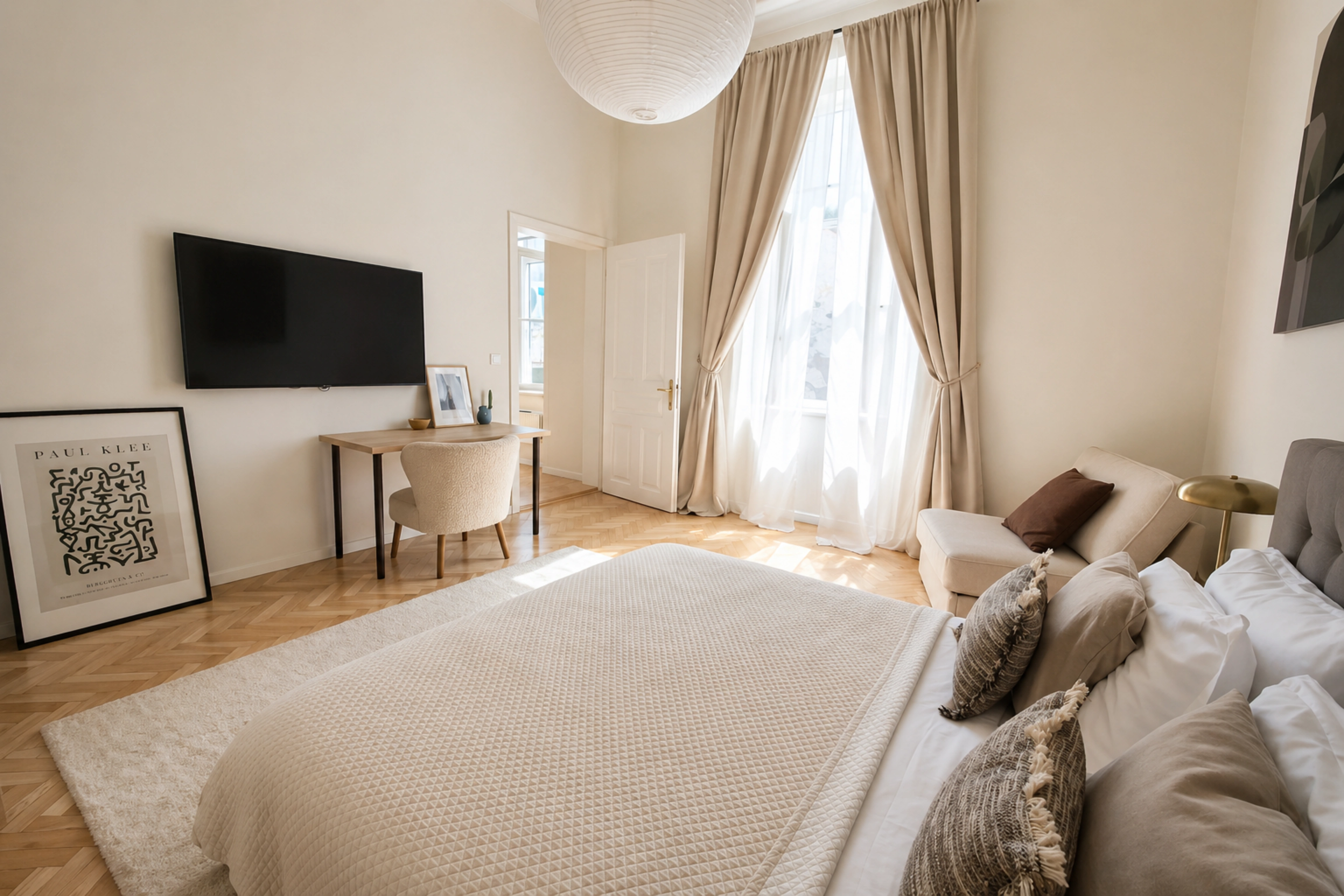 Zagreb short-term rental detail after renovation - natural materials and quiet, consistent positioning